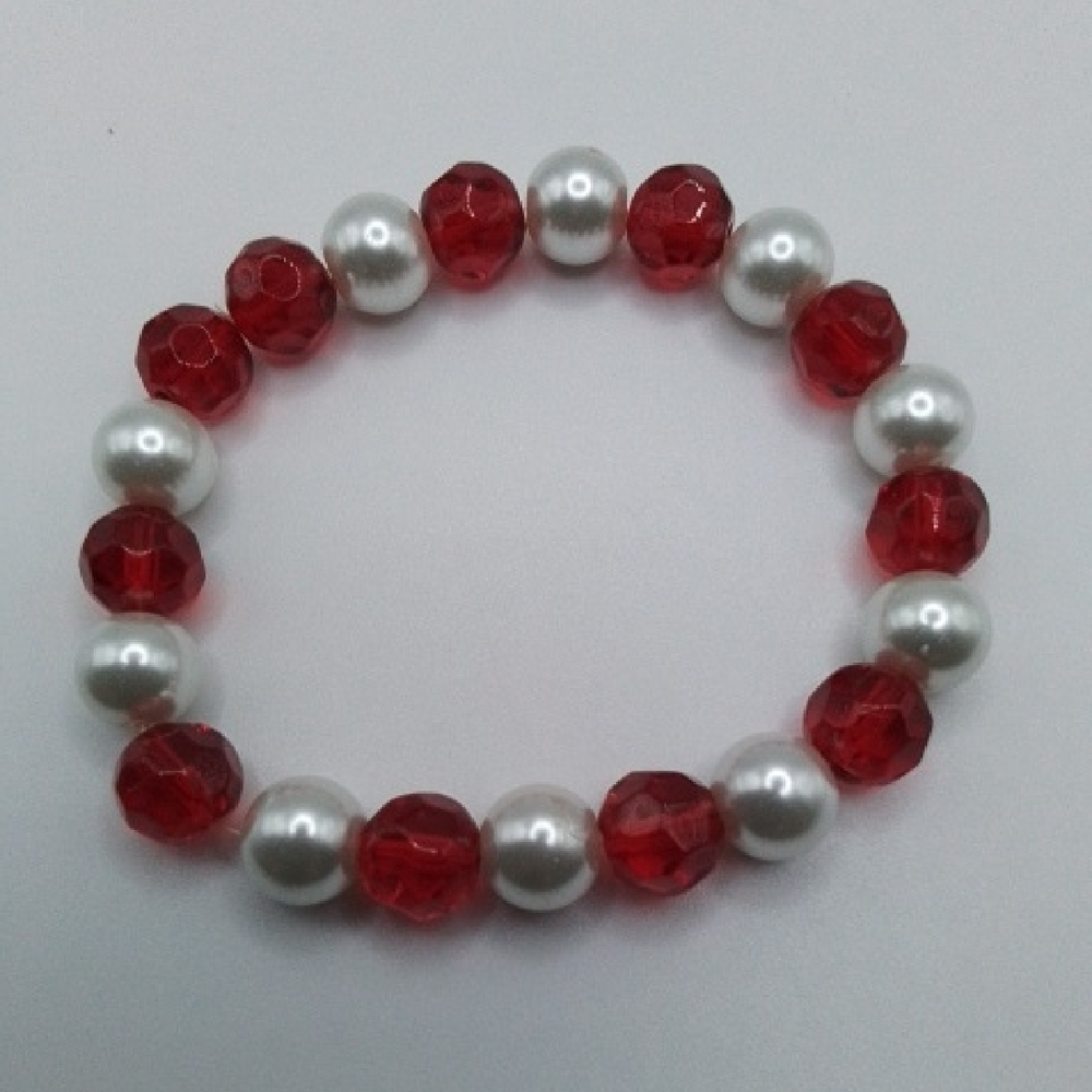 Elegant Red and White Beaded Bracelet